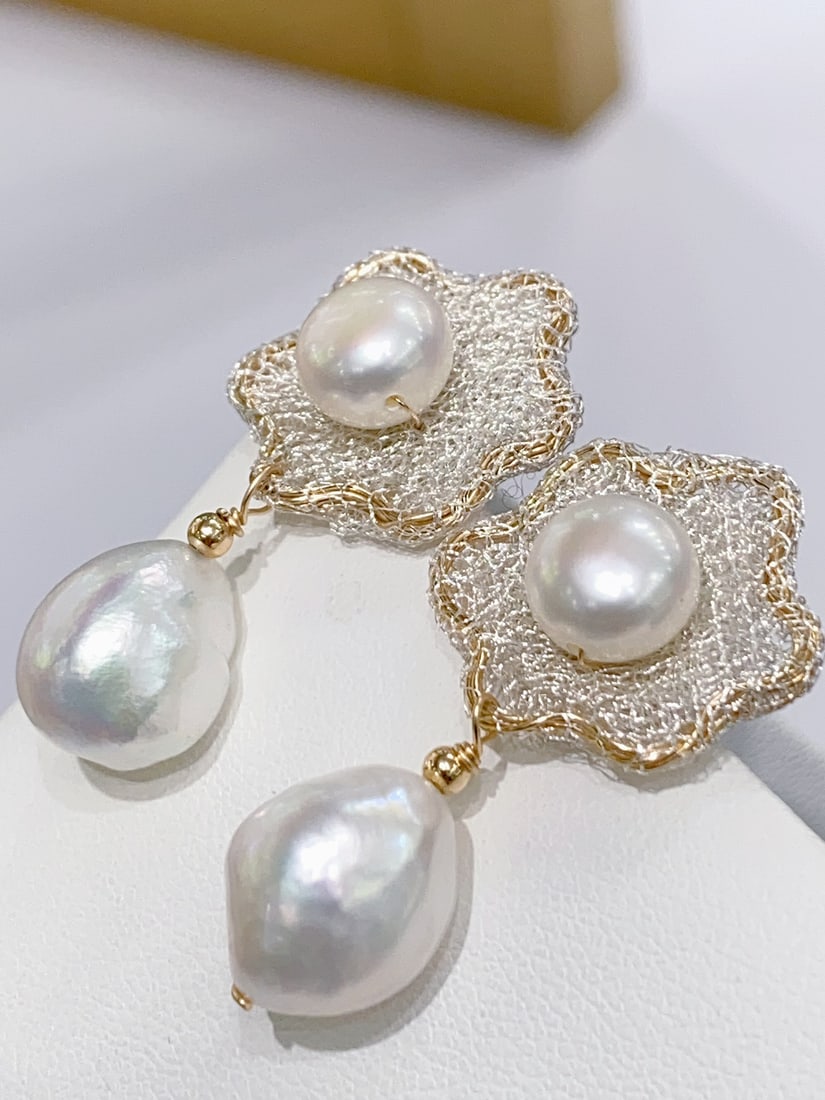 Natural Rainbow Luster Flat Baroque Pearl Stud Earrings (1 of 4)