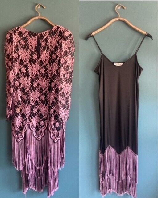 Vintage Talk of the Walk 2 Piece Flapper Dress: Title: Vintage Talk of the Walk 2 Piece Flapper Dress Description: Vintage Talk of the Walk 2 Piece Flapper Dress - Size 10 (Some Staining Randomly Throughout Fabric). Please refer to pictures and fee