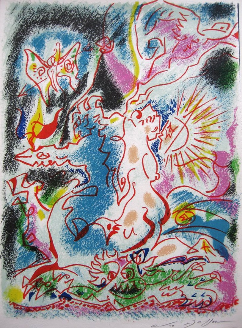 Masson Signed Original Lithograph Les incertitudes de Psyche 1968: Artist: Andre Masson Country: France Title: Les incertitudes de Psyche Medium: Original Lithograph Marks: Signed in pencil Paper: Rives vellum 14.5 x 11inch Printed: 1968 by Fernand Mourlot Provenance