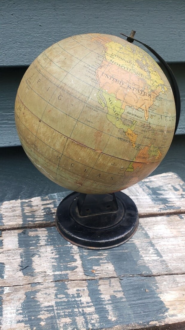 Metal World Globe Rare Chinese Empire 1930 tin litho Arabia (1 of 5)