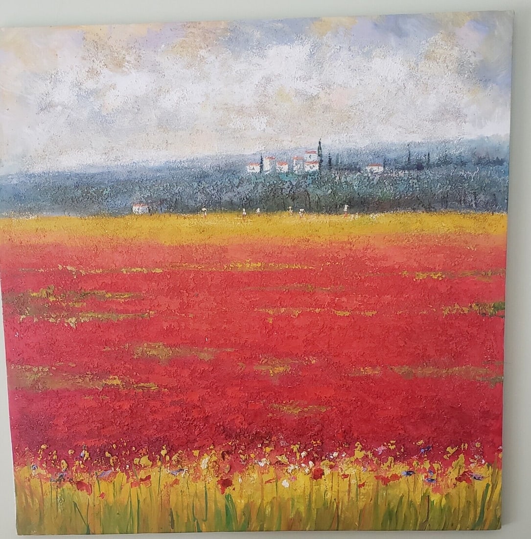 20th century oil painting canvas colors fantastic red field houses horizon (1 of 7)