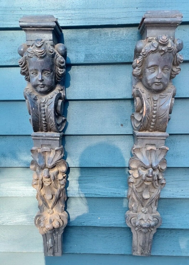 Phenomenal Cherub Northwind Face Wood Deep Carved 1880 carving (1 of 4)