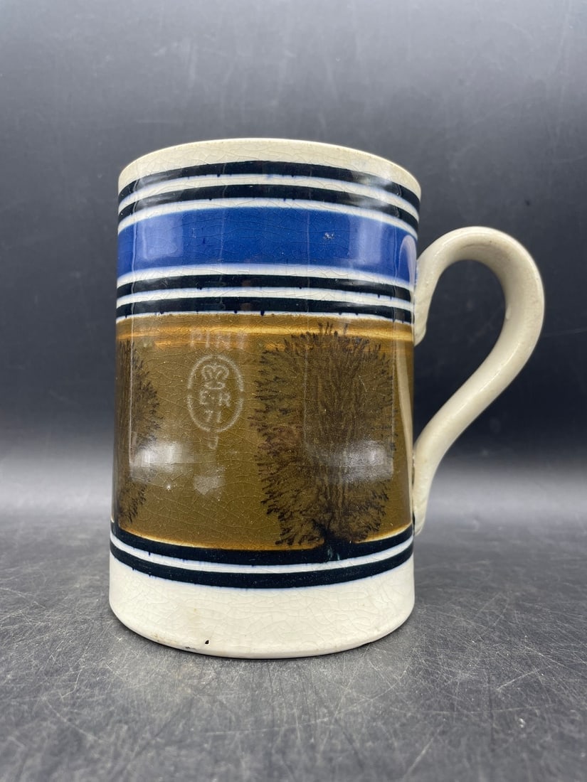 ENGLISH IMPERIAL 1 PT TANKARD SOFT PASTE MOCHAWARE W/SEAWEED DÉCOR (1 of 8)