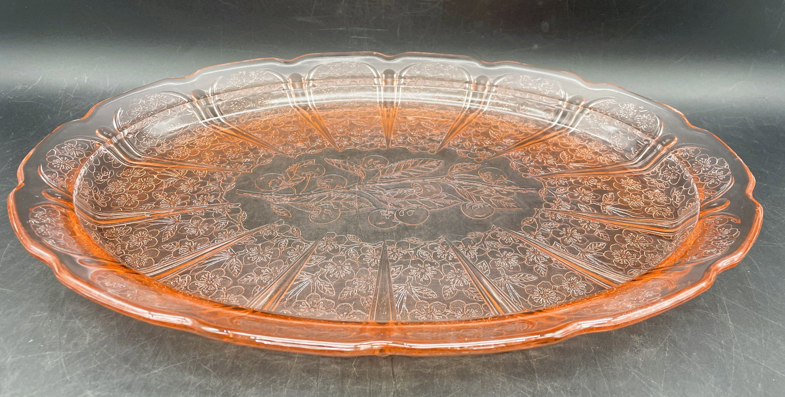 JEANNETTE CHERRY BLOSSOM PINK DEPRESSION GLASS SERVING PLATTER (1 of 7)