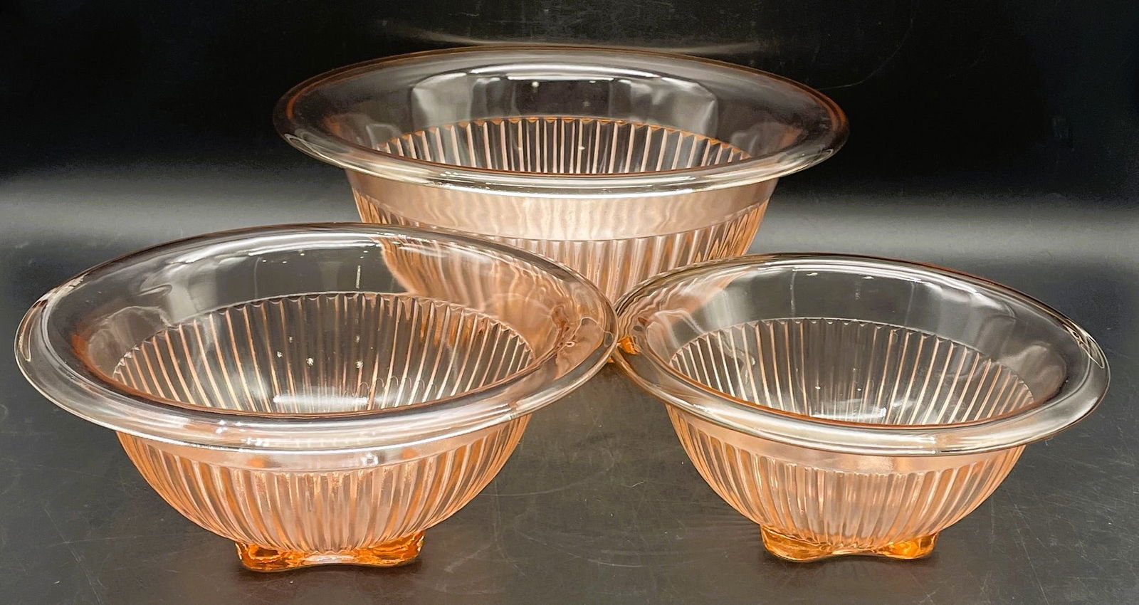 Federal Glass Pink Depression Rose Glow Ribbed Nested Mixing Bowls (1 of 8)