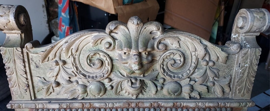 Chair Back Wood Carved 1880 carving Oak Lion Painted (1 of 2)