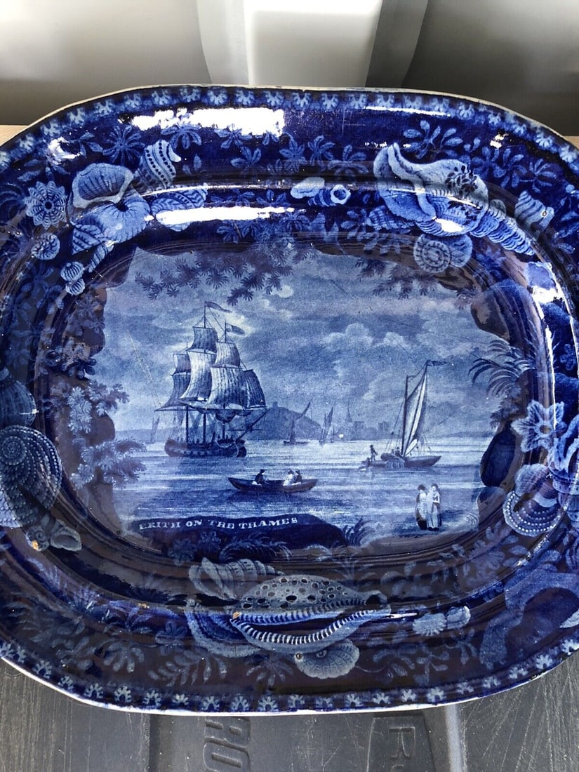 Dark Blue Historical Staffordshire Eirth On The Thames Platter (1 of 6)