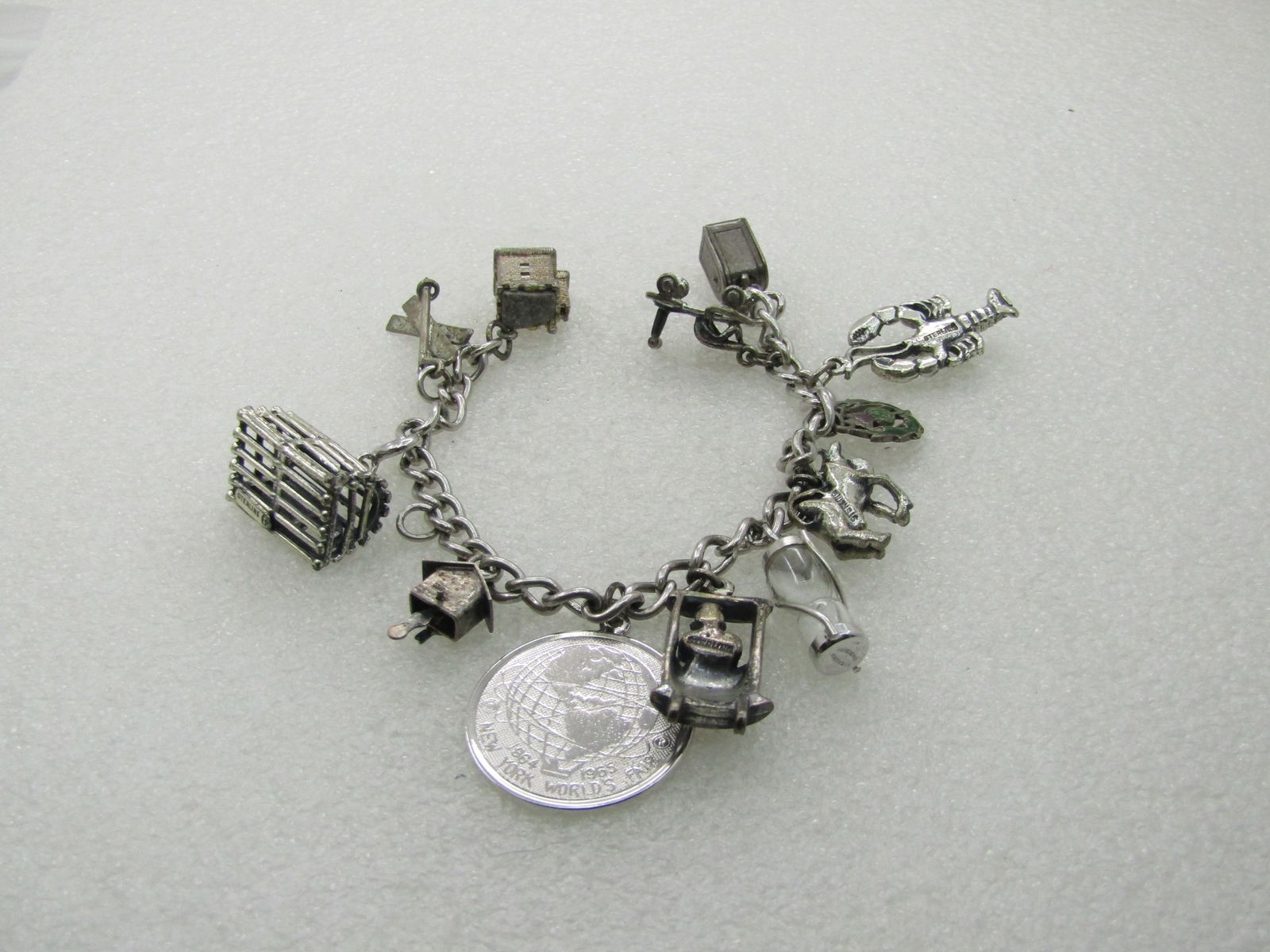 Vintage Sterling Silver Charm Bracelet, 7", 12 Charms, Travel Plus, 1960's (1 of 12)