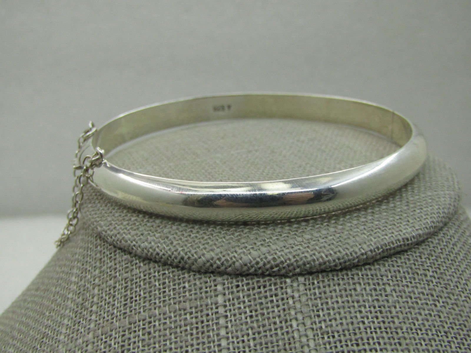 Vintage Sterling Hinged Bangle Bracelet, 8", Safety Chain. Signed .925Y (1 of 7)
