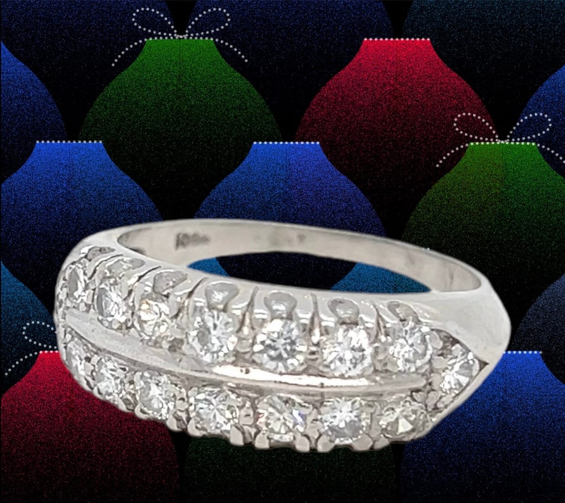 Vintage antique platinum diamond two row wedding band ring (1 of 11)