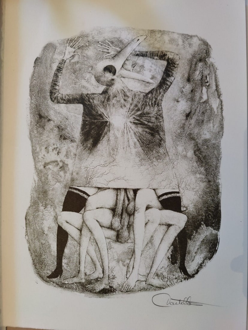 AMERICAN SURREALIST Erotic Lithograph FEDERICO CASTELLON 1947 Mid-Century MODERN: A fine mid-century etching in from Federico Castellon (1914-1971). This 1947 surreal depiction of a Chinese family is based upon real world experience Castellon had in east Asia during World War II. I