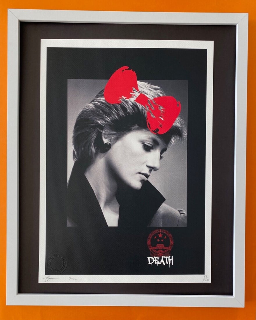 Death NYC Large Framed 16x20in Pop Art Original Graffiti COA Princess Diana: Up for Sale this Beautiful and Scarce Print by Pop Art Graffiti Master Artist Death NYC Hand Signed in Pencil Numbered X/100 or Artist Proof This piece is mounted on a 20 x 16 in. black acid free blac