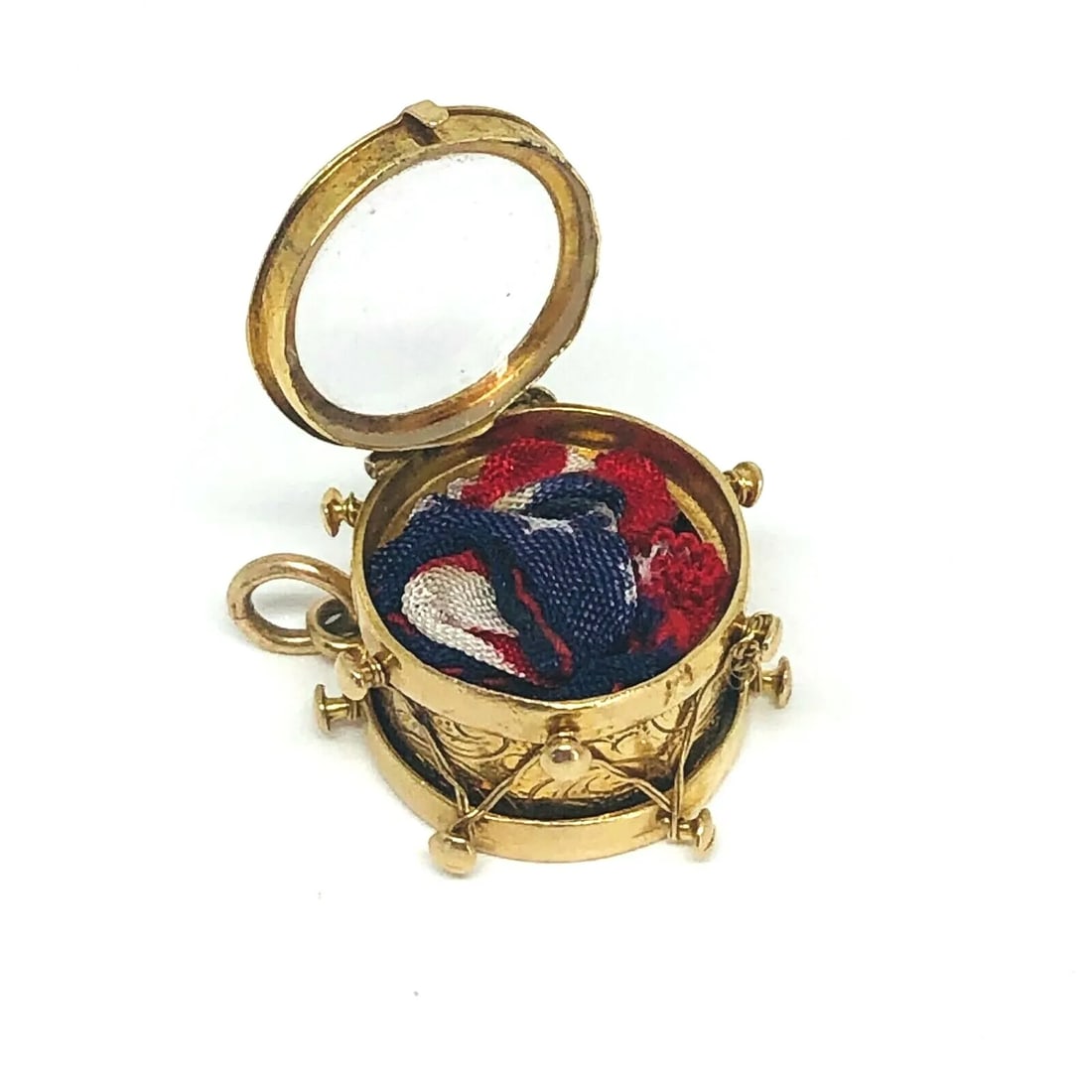 VINTAGE Yellow Gold Mother of Pearl American Flag Mechanical Drum Charm (1 of 7)