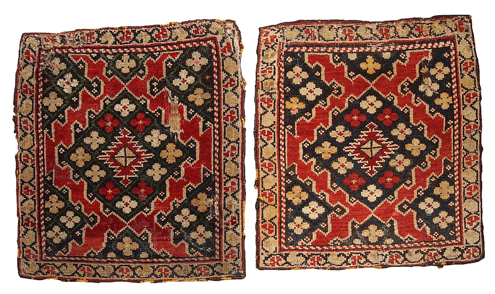 Handmade antique collectible Armenian Karabakh pair of rugs 1.4' x 1.5' ( 42cm x 45cm ) 1880: Title: Handmade antique collectible Armenian Karabakh pair of rugs 1.4' x 1.5' ( 42cm x 45cm ) 1880 Origin: Armenia Dimension:1.4' x 1.5' ( 42cm x 45cm ) Materials: wool Year: 1880s Description:The pa