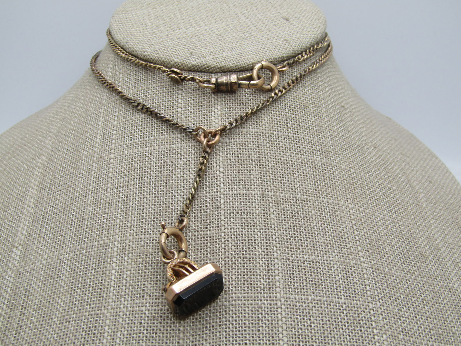 Antique 14kt Eastern Star Watch Chain with Carved Onyx Intaglio Fob, 1911 (1 of 8)