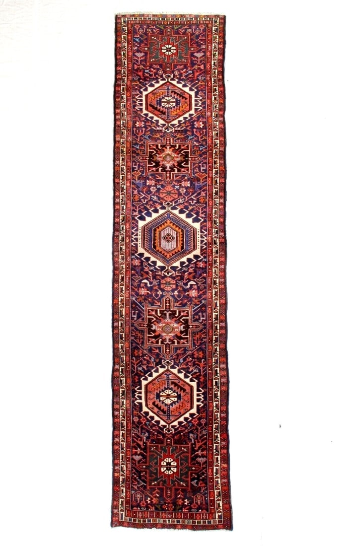 Hand Knotted Persian Karajeh Tribal Runner Navy Oriental Wool Area Rug 3'1" x 14' (1 of 9)