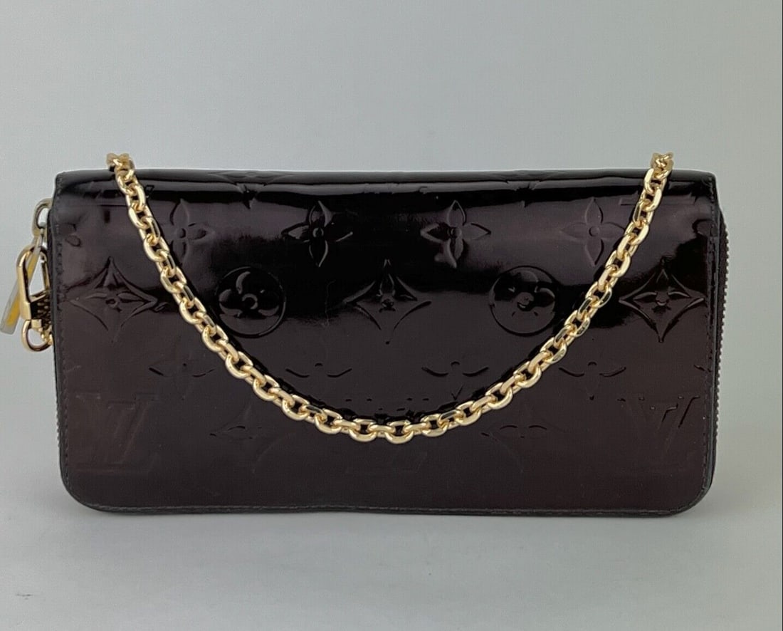 Louis Vuitton Wallet Monogram Amarante Zippy Leather Vernis W/Added Chain A949 (1 of 12)