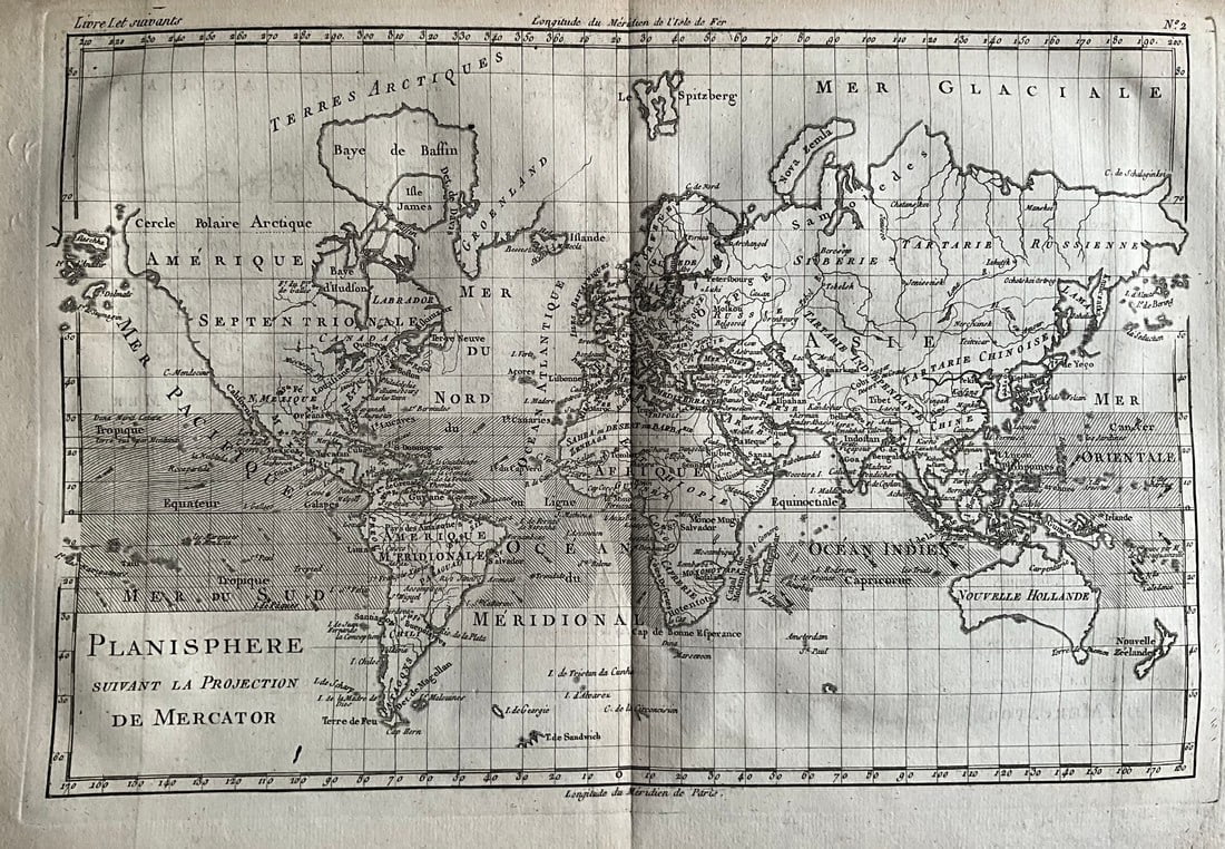 1775-1780 World on Mercator projection. By Bonne & Raynal (1 of 1)