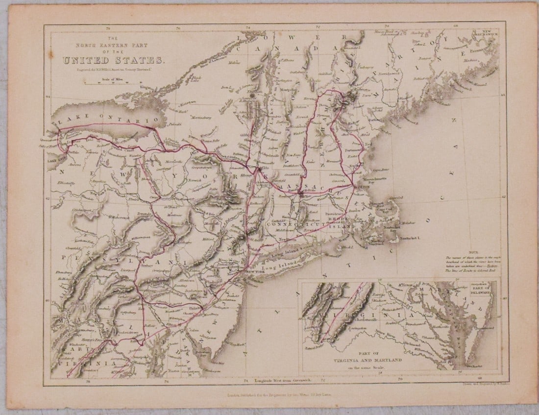 1840 Virtue/Willis Map of Northeast US -- The North Eastern Part of the United States (1 of 1)