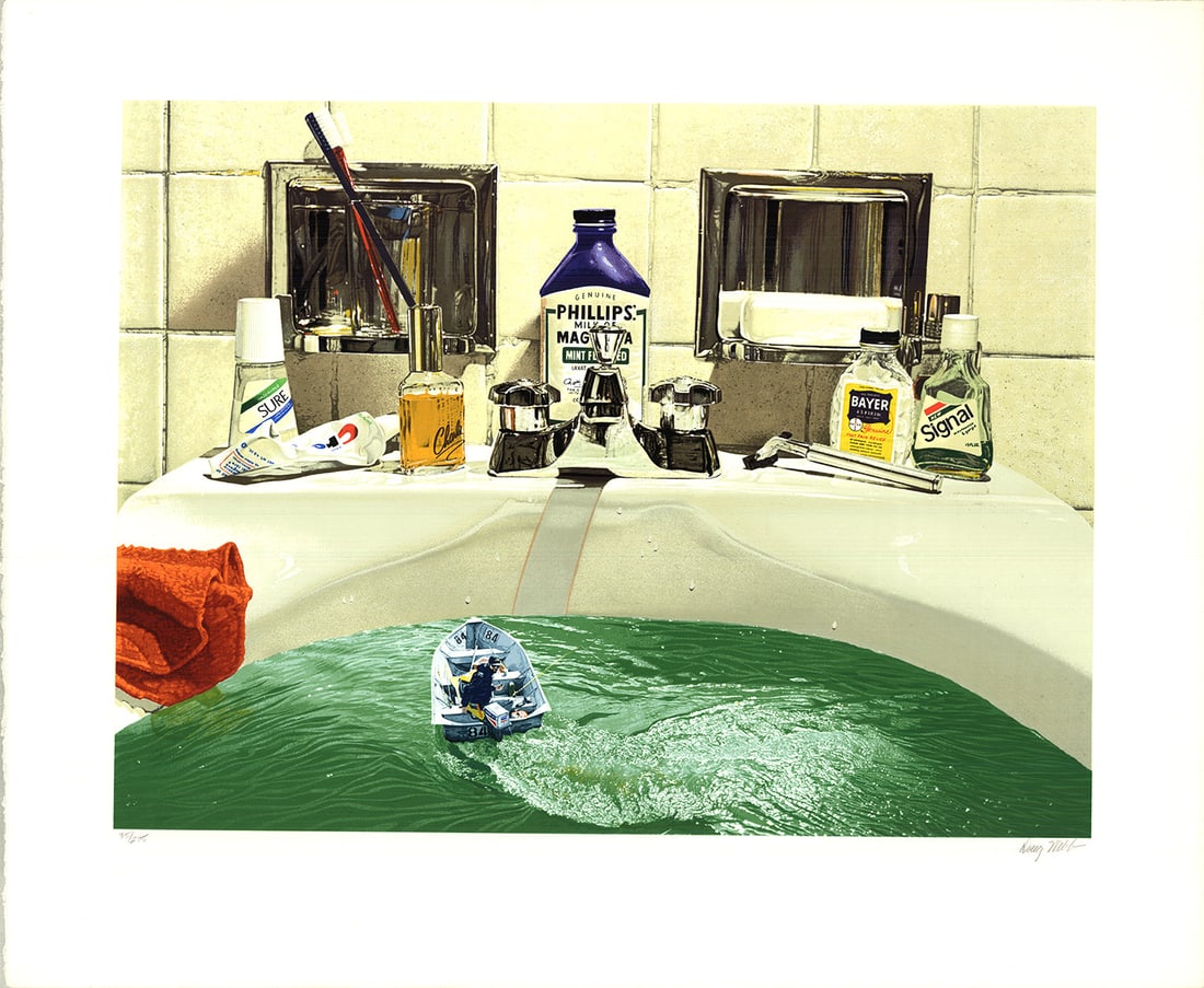 Doug Webb - Urban Daydream II - 1985 Serigraph - SIGNED 29.5" x 35.5": Urban Daydream II by Doug Webb, 1985 Signed Serigraph. Paper size is 29.5 x 35.5 inches, with an image size of 22 x 29 inches. The Serigraph is from an edition size of 275 and is not framed. The condi