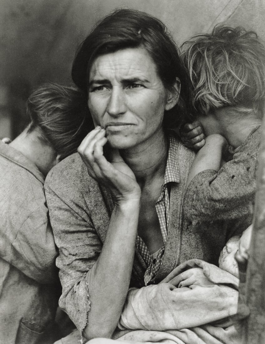 DOROTHEA LANGE - Migrant Mother, California, 1936: Artist: Dorothea Lange Title: Migrant Mother, Nipomo, California, 1936 Medium: Photo Litho, 2002, Italy Dimensions: 7.5x9.75" Description: Heat Wax Mounted on 11x14" Conservation Board Artist Bio: Dor