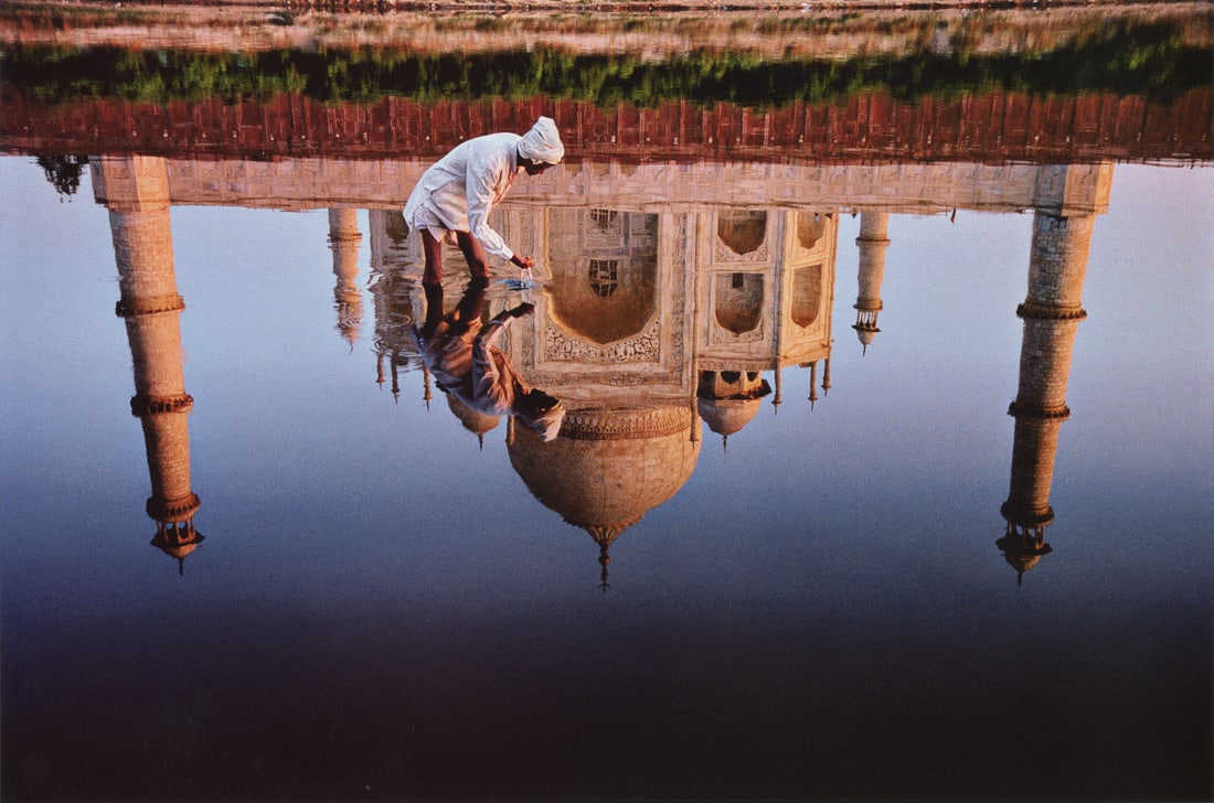 STEVE MCCURRY - Reflections of the Taj Mahal, 1999: Artist: Steve McCurry Title: Reflections of the Taj Mahal, Agra, Uttar Pradesh, 1999 Medium: Photo Litho, 2020, China Dimensions: 13.8x9.15" Description: Heat Wax Mounted on 14x18" Conservation Board