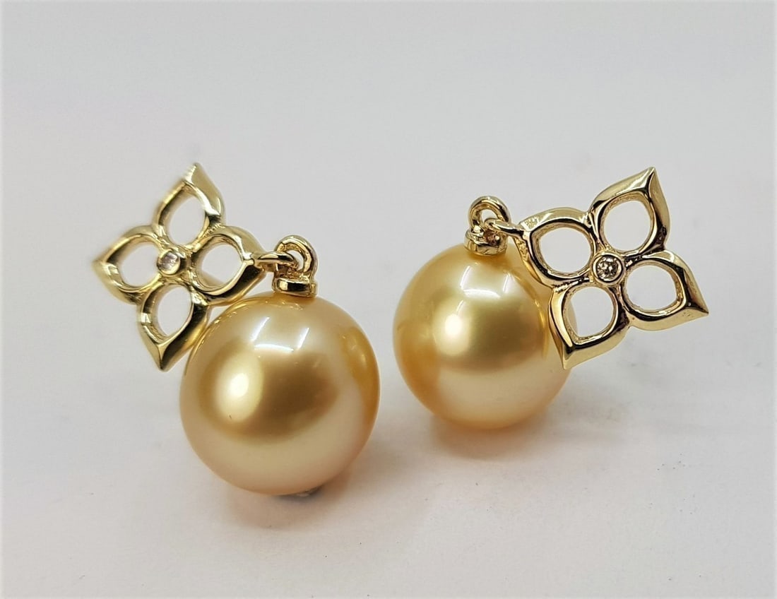 10x11mm Golden South Sea Pearls - 14 kt. Yellow gold - Earrings - 0.02 ct (1 of 7)