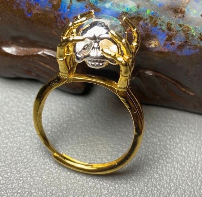18k Gold Plated 925 Sterling Silver Gothic Skull Headache Statement Ring (1 of 1)