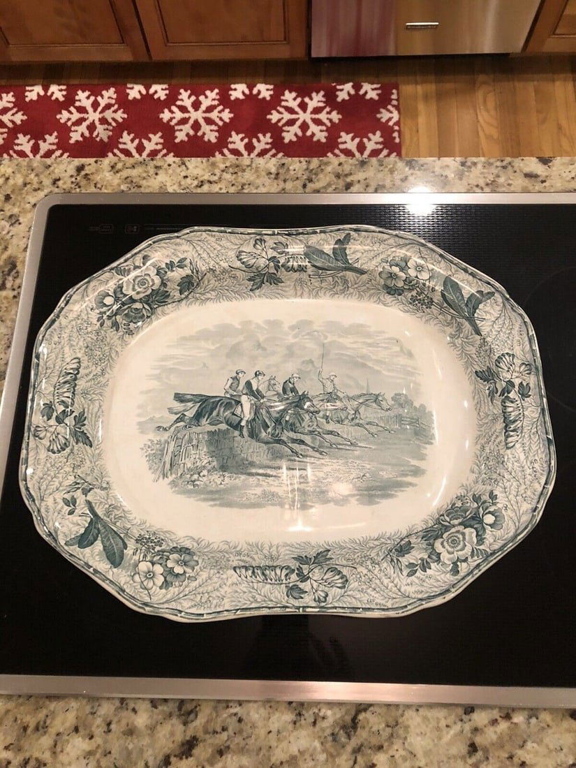 Rare Green Copeland Staffordshire Equestrian Well & Tree Platter (1 of 1)
