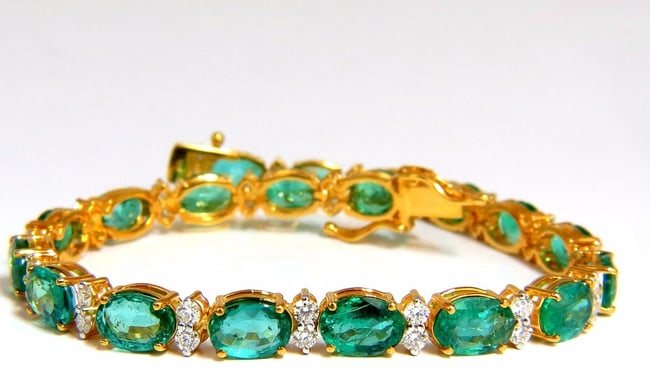 14.26ct bright vivid green natural emerald diamonds tennis bracelet 14kt + (1 of 1)