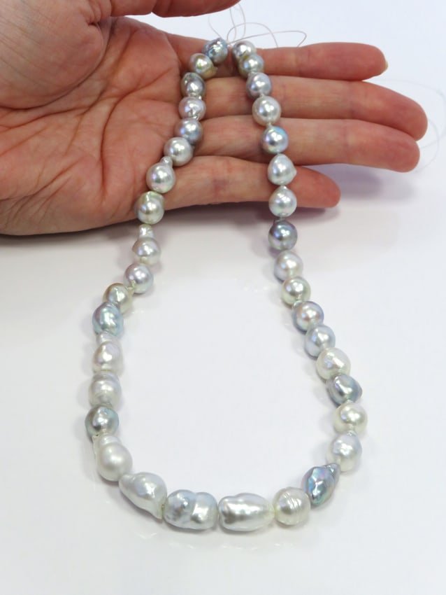 8-10mm Mix Long Drop-Baroque Blue/White Akoya Pearl Necklace Strand (1 of 1)