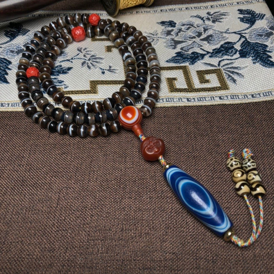Tibetan DZI Agate Pendant & Buddha Head Pendant & Yi Xian Agate Necklace (1 of 1)