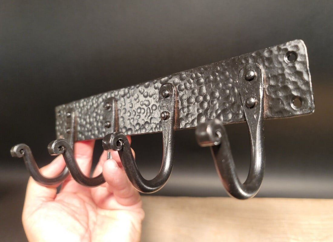 Blacksmith Made Hammered Black Iron Hook Rack (1 of 1)