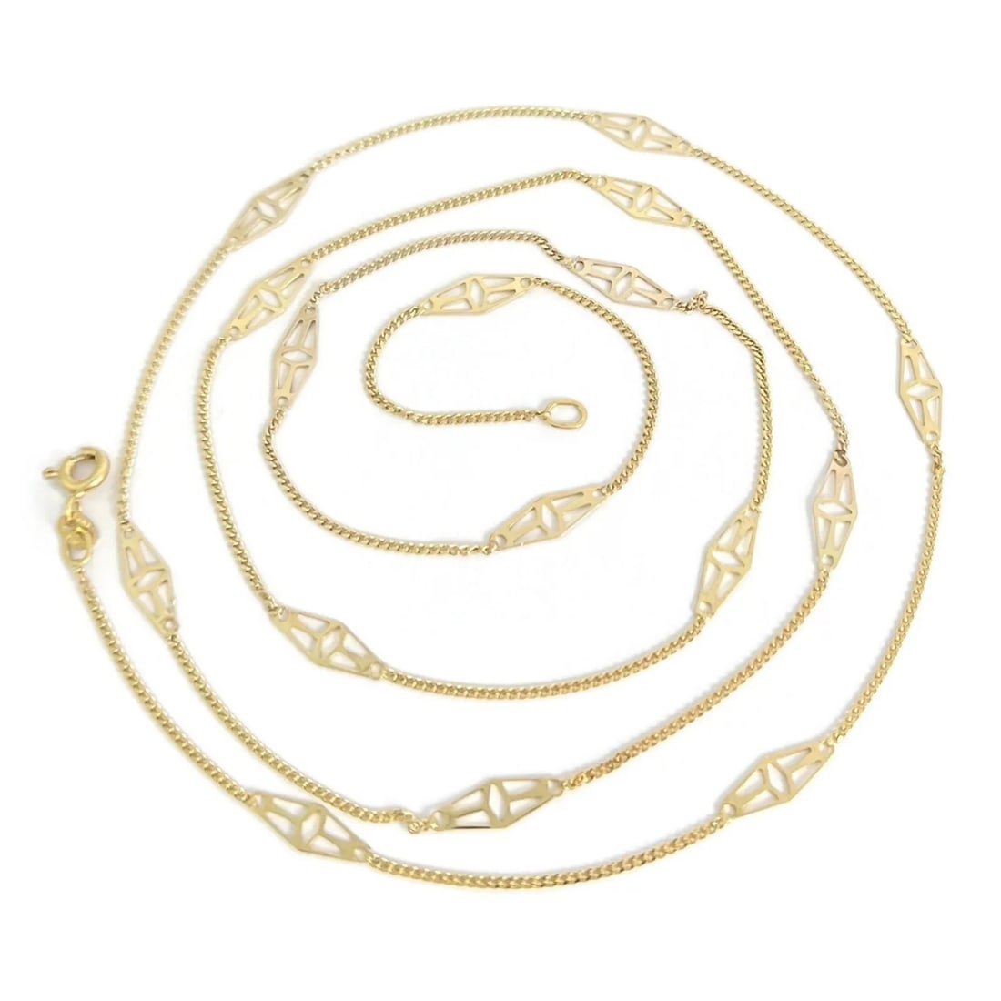 Italian Long Filigree Curb Chain Necklace 14K Yellow Gold, 28.5 Inches, 4.06 Gr (1 of 1)