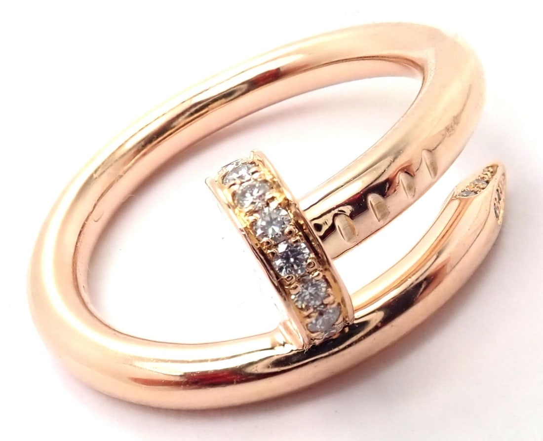 Authentic! Cartier Juste Un Clou 18k Rose Gold Diamond Nail Band Ring Size 53 (1 of 7)