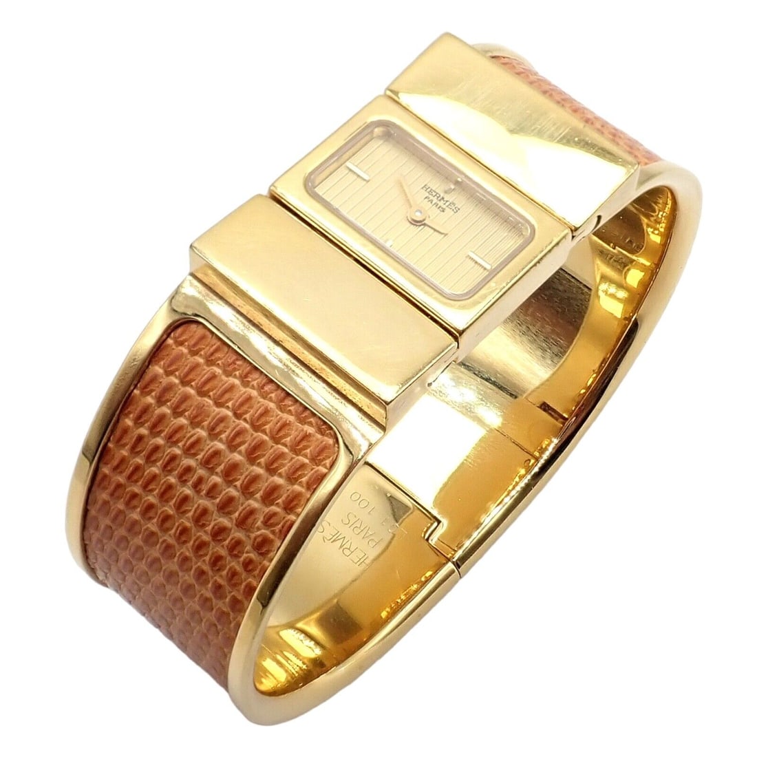 Hermes Loquet Gold Hardware Snake Embossed Ladies Watch (1 of 9)