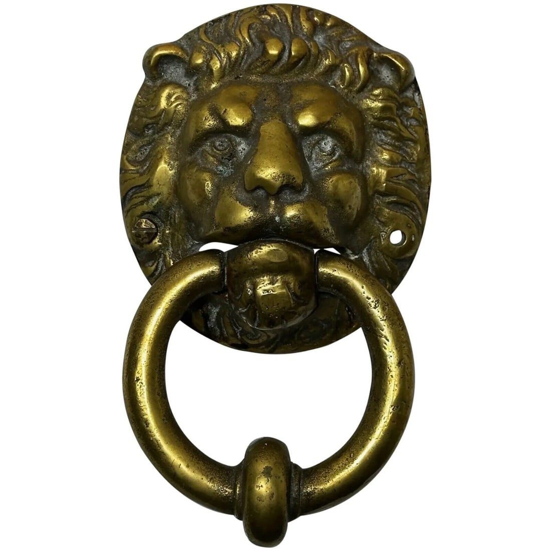 Antique Solid Thick Brass Door Knocker Form Lion Face Head Mask Circa 1920: Antique Solid Thick Brass Door Knocker Form Lion Face Head Mask Victorian Style 1 Large British Antique Heavy Solid Brass Door Knocker Form Of A Lion Face Head Mask. Add grandeur to your home or offic