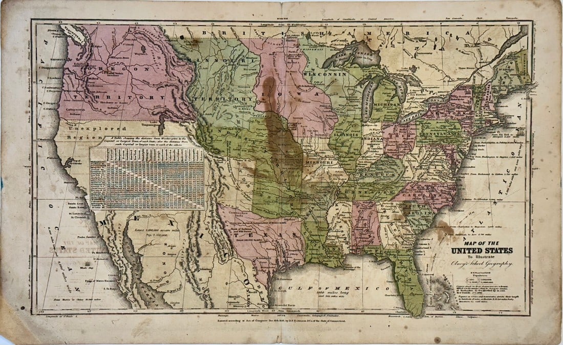 Map of United States: Title/Content of Map: Map of United States Date Printed: 1838 Cartographer: Jesse Olney Material/Medium: Engraving Size: 12 x 19" Map from Jesse Olney?s School Geography by Robinson & Co., 1838. Olney