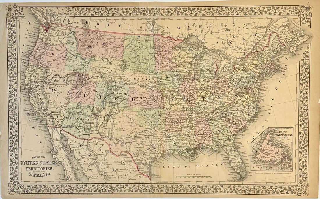 Mitchell's 1880 Map of The United States, and Territories. Together With Canada: Title/Content of Map: Mitchell's 1880 Map of The United States, and Territories. Together With Canada Date Printed: 1880 Cartographer: S. Augustus Mitchell Material/Medium: Engraving Size: 14 x 22.5" 