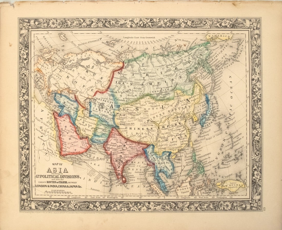 1860 Mitchell Map of Asia -- Map of Asia Showing its Gt. Political Divisions?: Title: 1860 Mitchell Map of Asia -- Map of Asia Showing its Gt. Political Divisions? Cartographer: S Mitchell Year / Place: 1860, Philadelphia Map Dimension (in.): 10.5 x 13.5 in. A magnificent map of