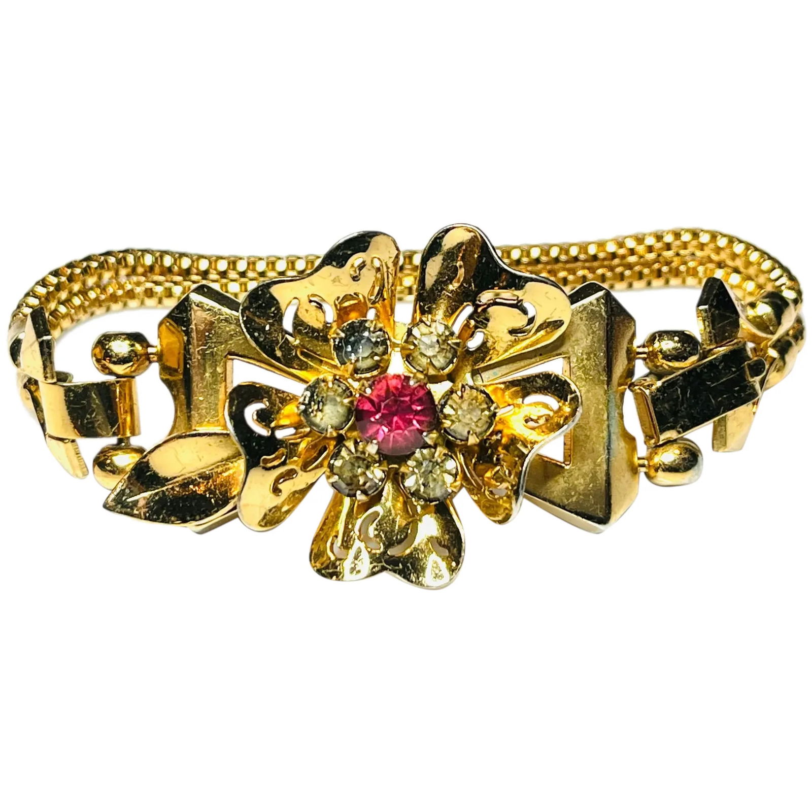 Vintage Coro Pegasus Rhinestone Flower Bracelet (1 of 8)