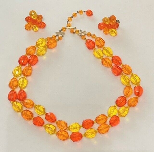 Vintage W.Germany Double Strand Lucite Necklace and Earring Set: Title: Vintage W.Germany Double Strand Lucite Necklace and Earring Set Description: Vintage W.Germany Double Strand Lucite Necklace and Earring Set Date/Period:VINTAGE Materials: LUCITE Dimension:ADJU
