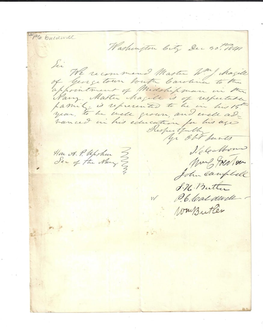 1841 Manuscript Recommendation Midshipman Navy (1 of 1)