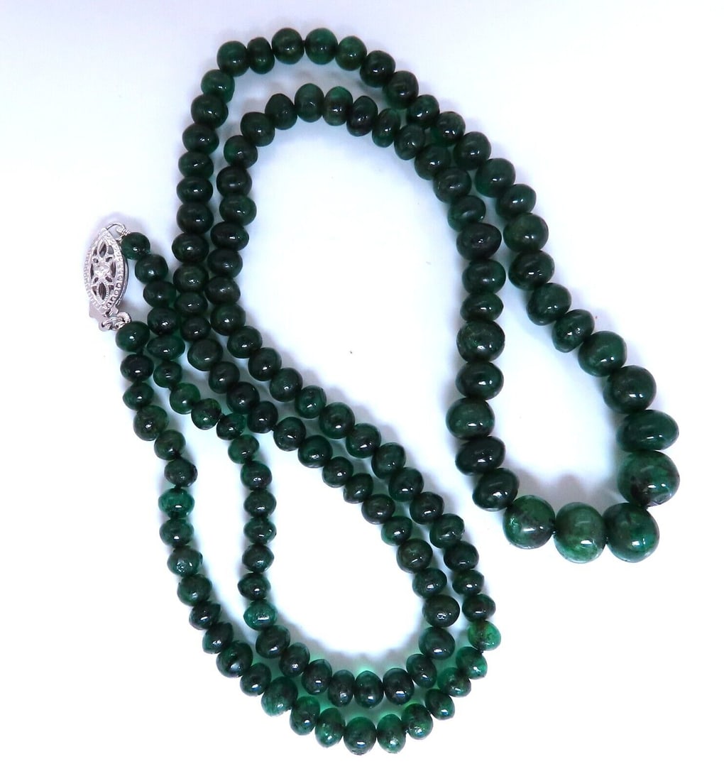 85ct Natural Emerald Beads necklace Graduated Strand 7-4mm 20 inch 14kt gold (1 of 4)