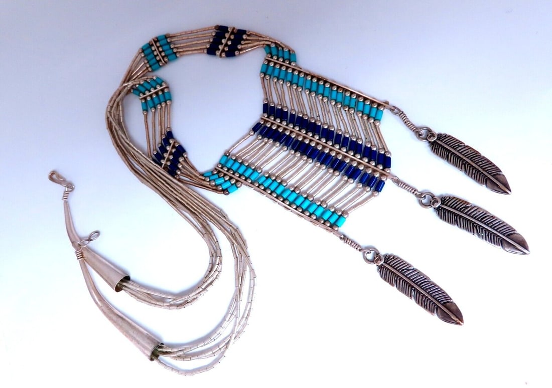 Navajo Tribal Chief Turquoise Lapis Necklace Sterling Silver (1 of 4)