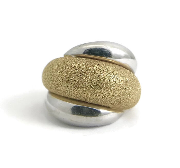 Italian Vintage Wide Two-Tone Cocktail Ring 18K Yellow White Gold, 11.45 Grams (1 of 12)