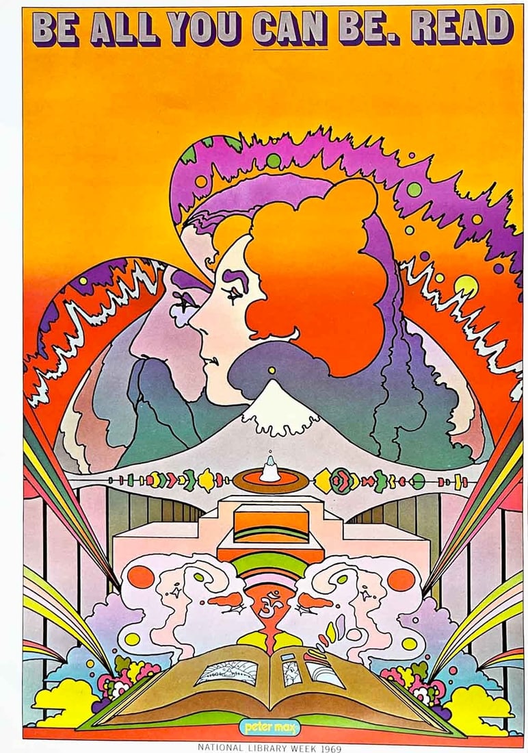 Peter Max Pop Art Poster 4 Read 1970: Artist: Peter Max Country: Germany / USA Title: Read Medium: Offset Paper Size: 16.5 x 11 inch Marks: Not signed not numbered Published: 1970 Peter Max Poster Corp. Provenance: Peter Max Poster Book 1