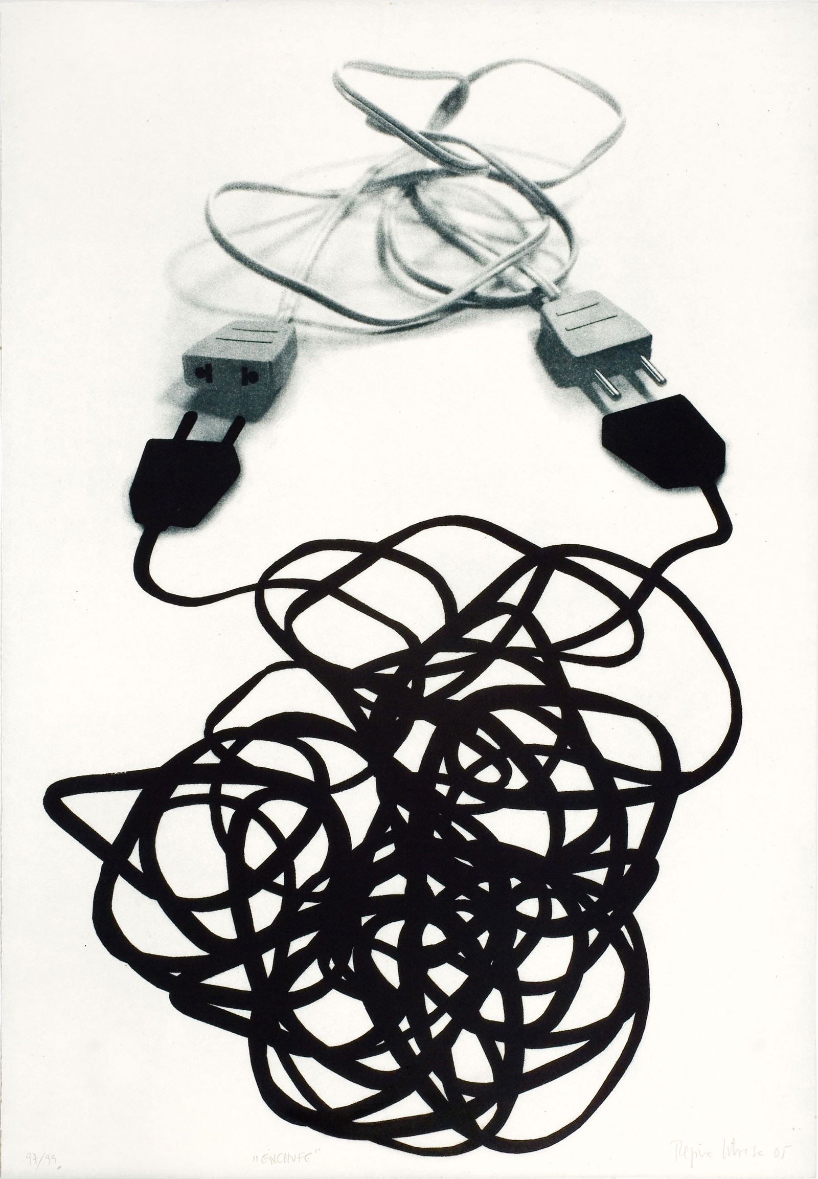 Regina Silveira Brazilian photoengraving 2005, 27.6 x 19.7 in.: Artist: Regina Silveira (Brazil, 1939) Title: Enchufe from Portfolio "Eclipses" Date: 2005 Medium: photoengraving Dimensions: 27.6 x 19.7 in. (70 x 50 cm.) Reserve: $290.00 Shipping: Domestic: Flat-ra