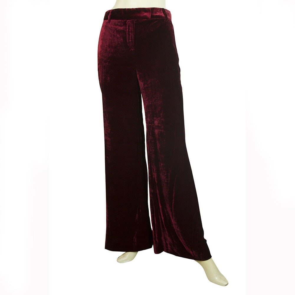 Emilio Pucci Burgundy Red Velour Silk Blend Flare Trousers Pants size 38 It (1 of 4)