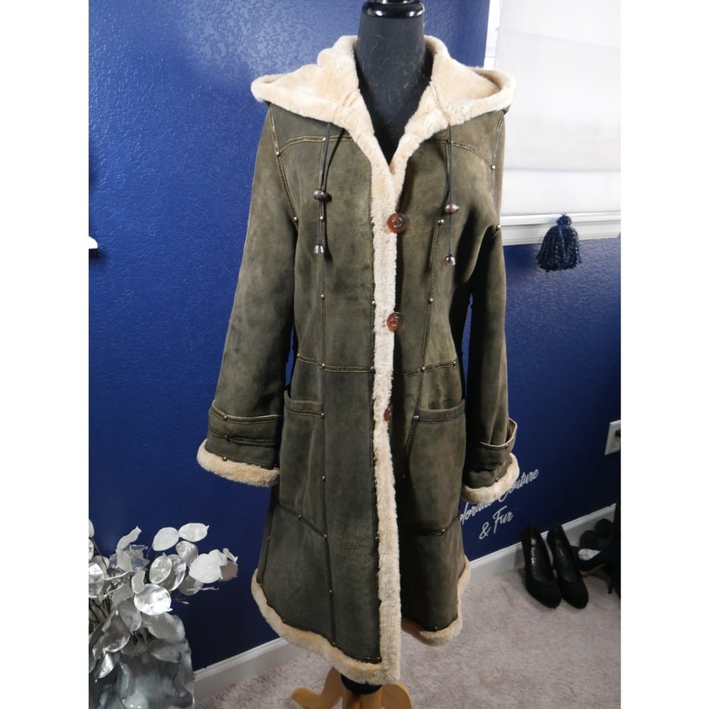 Gorgeous Designer Zuki Shearling Fur Hooded Coat Jacket (1 of 9)
